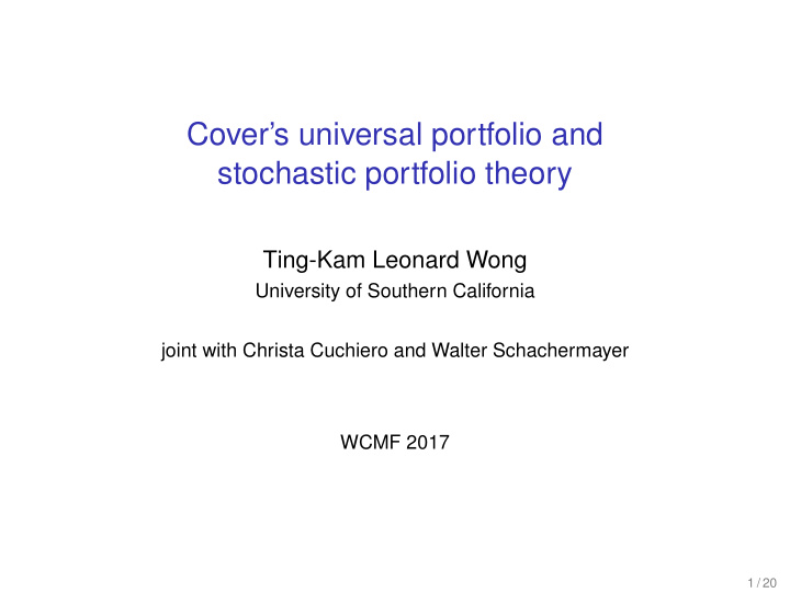 cover s universal portfolio and stochastic portfolio