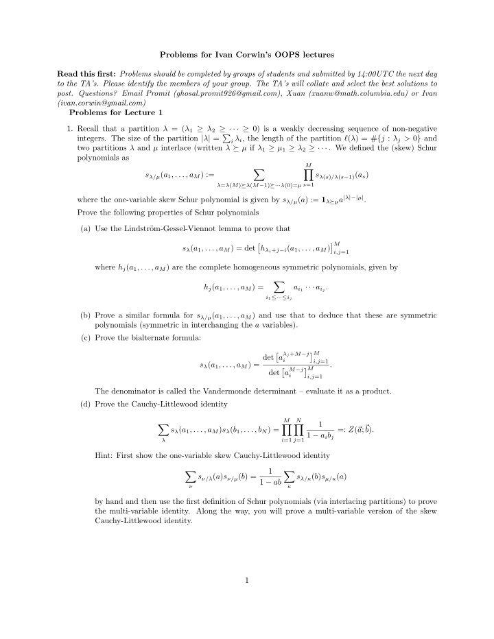 problems for ivan corwin s oops lectures read this first