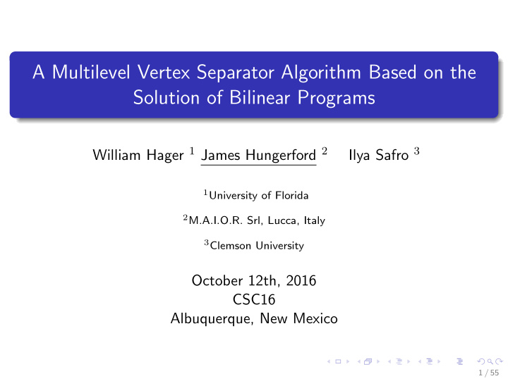 a multilevel vertex separator algorithm based on the