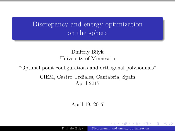 discrepancy and energy optimization on the sphere