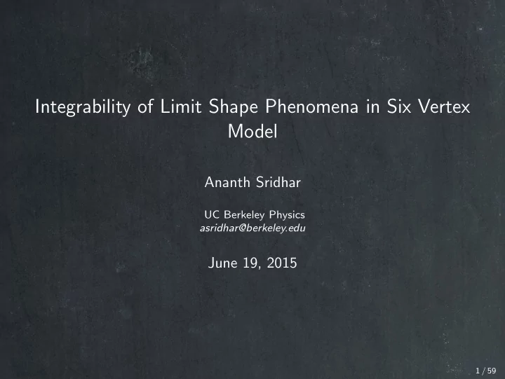 integrability of limit shape phenomena in six vertex model