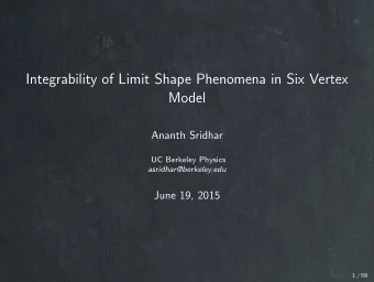Integrability of Limit Shape Phenomena in Six Vertex  Model  Ananth Sridhar  UC Berkeley Physics