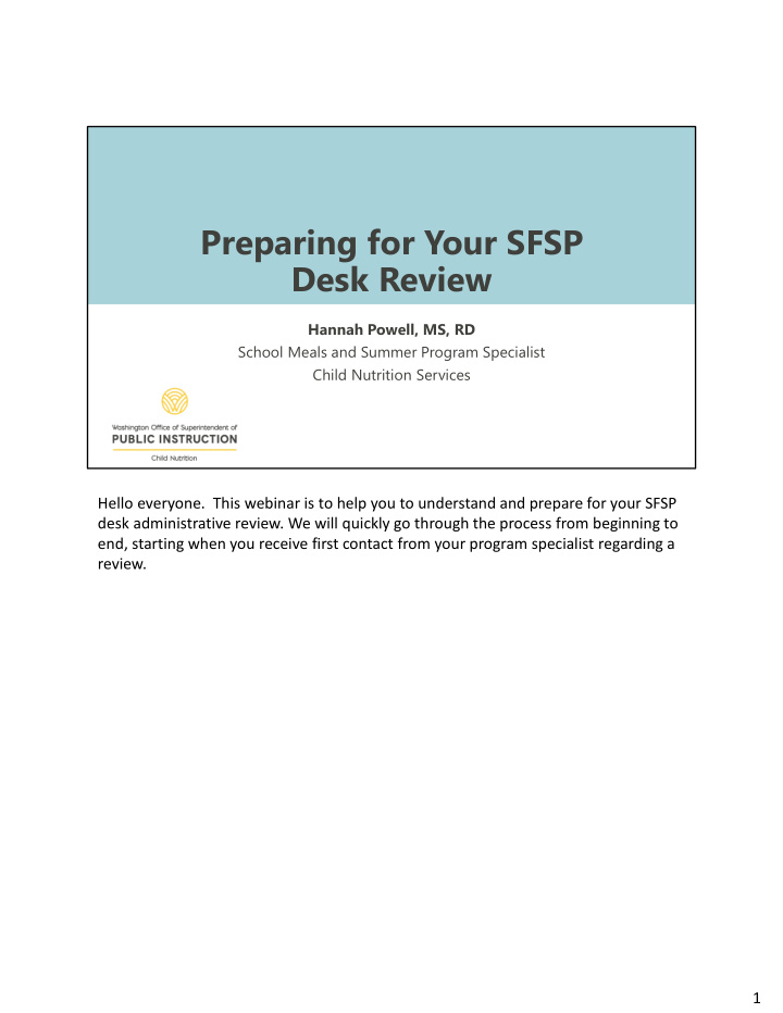 preparing for your sfsp desk review