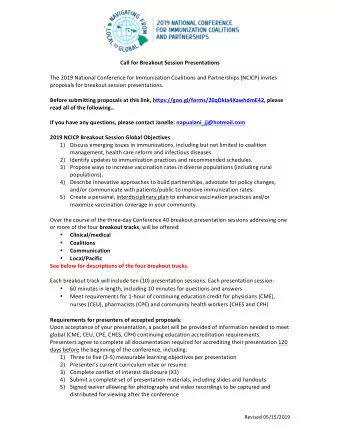 Call for Breakout Session Presentations  The 2019 National Conference for Immunization Coalitions