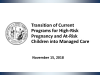 transition of current programs for high risk pregnancy