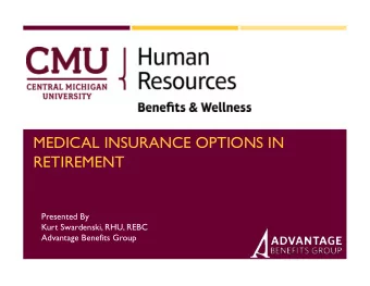 MEDICAL INSURANCE OPTIONS IN  RETIREMENT  Presented By  Kurt Swardenski, RHU, REBC  Advantage