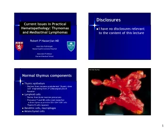 Disclosures  Current Issues in Practical  Hematopathology: Thymomas  I have no disclosures