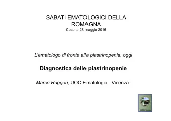 SABATI EMATOLOGICI DELLA  ROMAGNA  Cesena 28 maggio 2016  Lematologo di fronte alla