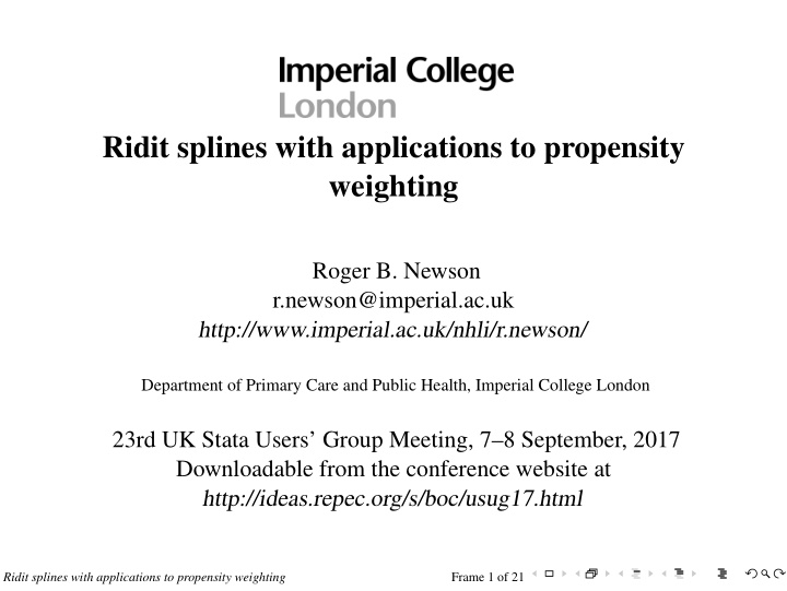 ridit splines with applications to propensity weighting