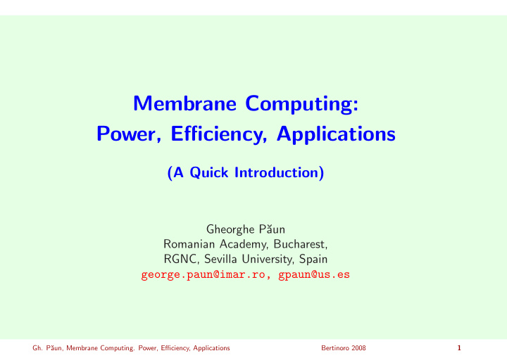 membrane computing power efficiency applications