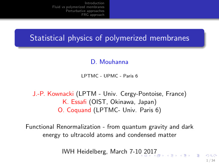 statistical physics of polymerized membranes