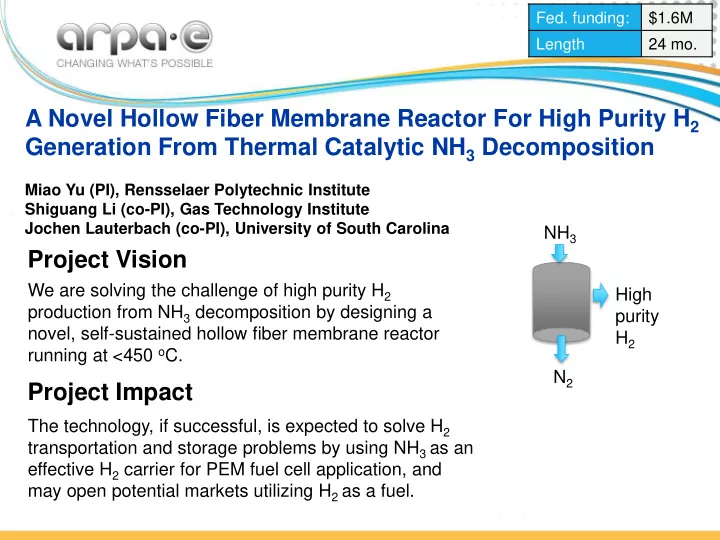 generation from thermal catalytic nh 3 decomposition