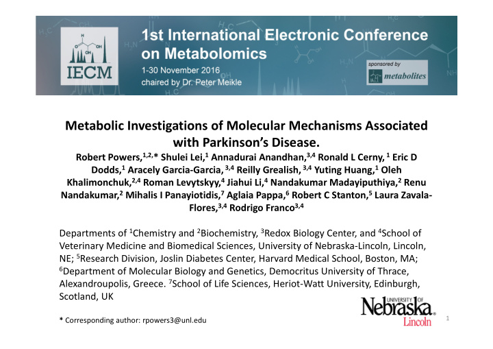 metabolic investigations of molecular mechanisms