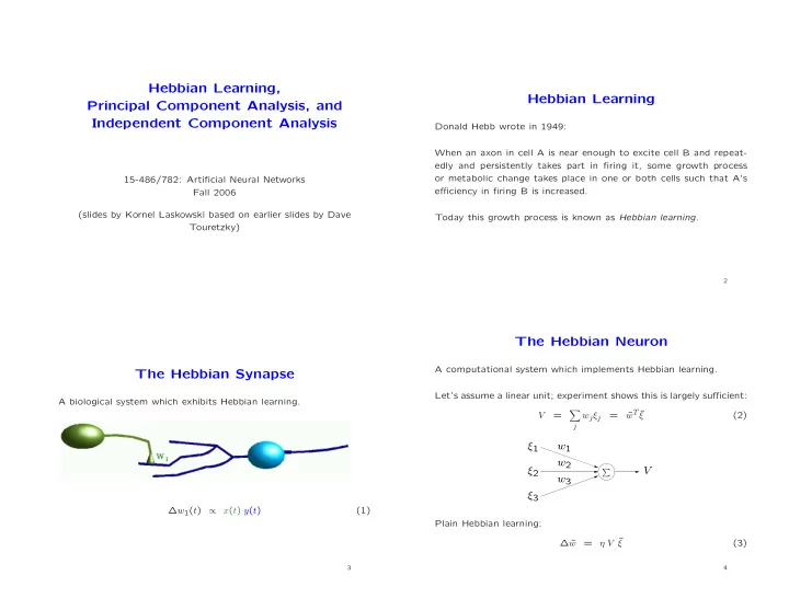 hebbian learning hebbian learning principal component