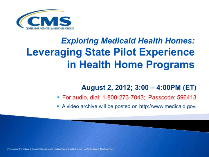 leveraging state pilot experience in health home programs
