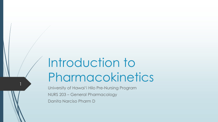 introduction to pharmacokinetics