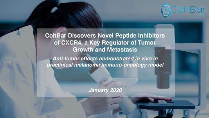 cohbar discovers novel peptide inhibitors of cxcr4 a key