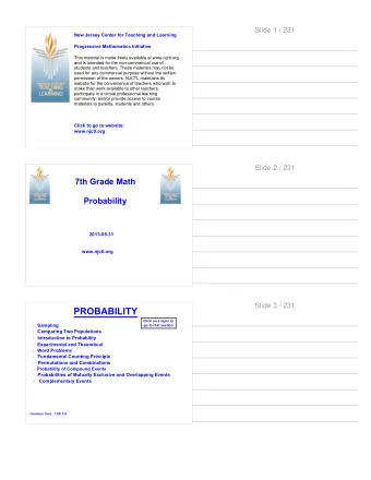 PROBABILITY  Click on a topic to  Sampling  go to that section.  Comparing Two Populations