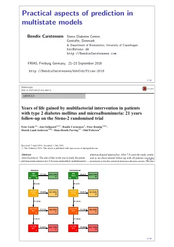 Practical aspects of prediction in  multistate models  Bendix Carstensen  Steno Diabetes Center,