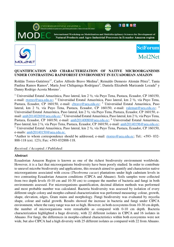 sciforum mol2net quantification and characterization of