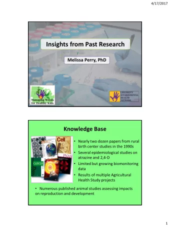 Insights from Past Research Melissa Perry, PhD Knowledge Base  Nearly two dozen papers from