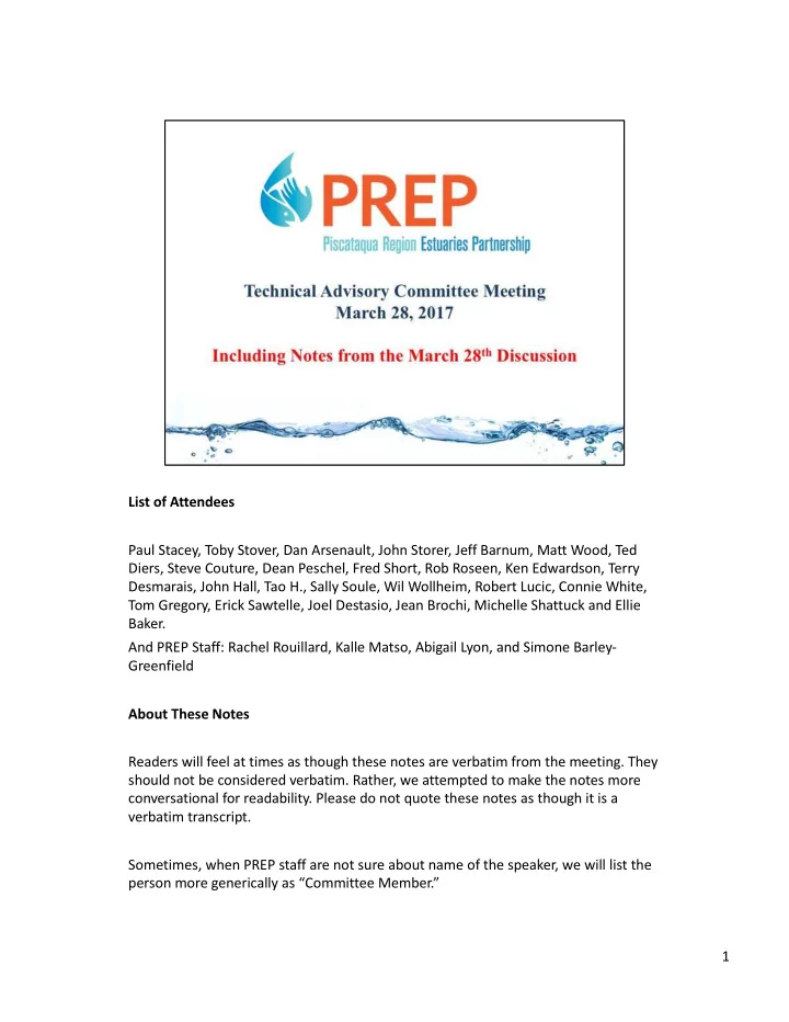 list of attendees paul stacey toby stover dan arsenault