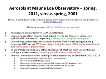 Aerosols at Mauna Loa Observatory  spring, 2011, versus spring, 2001  Thomas A. Cahill, Jason