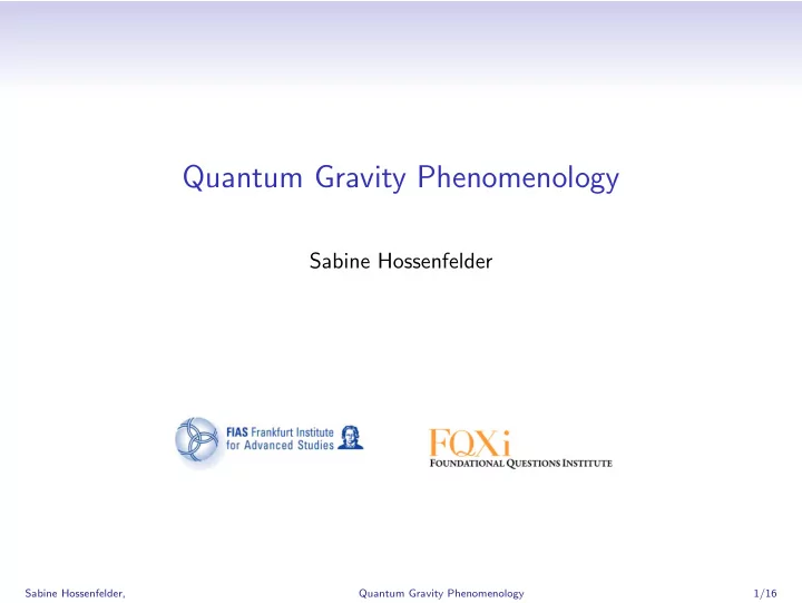 quantum gravity phenomenology
