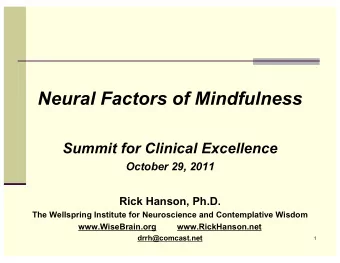 Neural Factors of Mindfulness  Summit for Clinical Excellence  October 29, 2011  Rick Hanson, Ph.D.