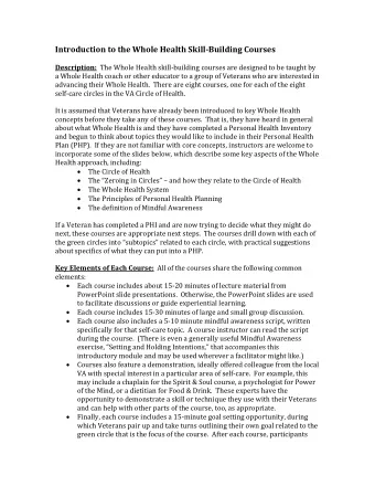 Introduction to the Whole Health Skill-Building Courses Description: The Whole Health