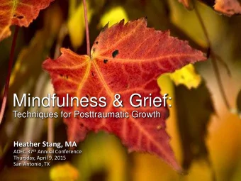 Mindfulness &amp; Grief:  Techniques for Posttraumatic Growth  Heather Stang, MA ADEC 37 th Annual