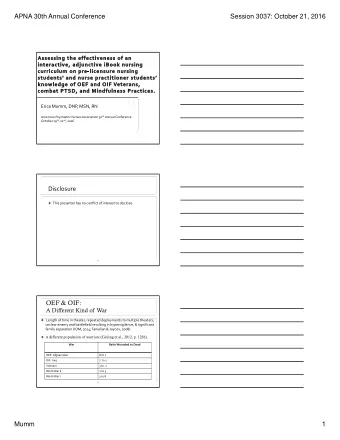 APNA 30th Annual Conference  Session 3037: October 21, 2016 Erica Mumm, DNP, MSN, RN American