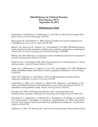 Mindfulness in Clinical Practice  Rick Hanson, Ph.D. September 10, 2011 References Cited