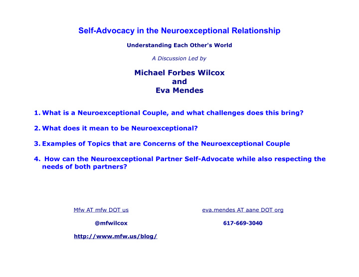 self advocacy in the neuroexceptional relationship