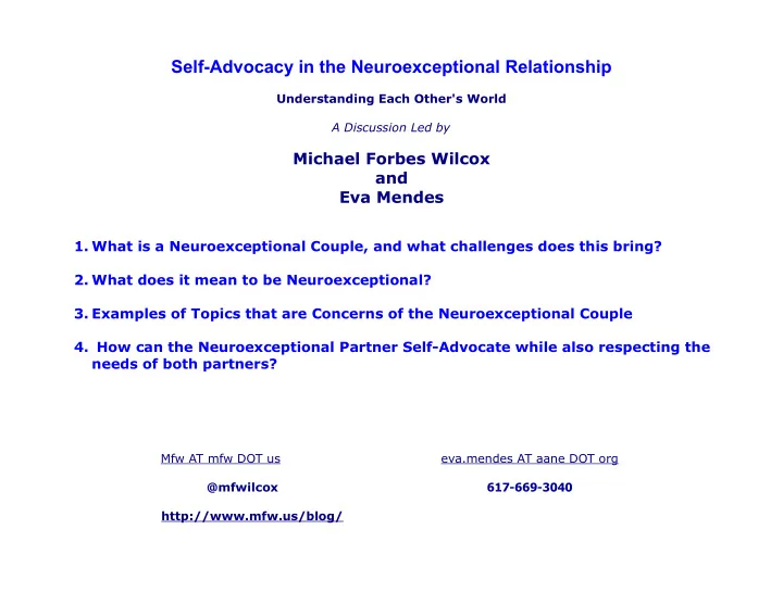 self advocacy in the neuroexceptional relationship