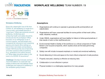 WORKPLACE WELLBEING TEAM NUMBER: 19  Workplace Wellbeing  Assumptions  Given the catastrophic loss