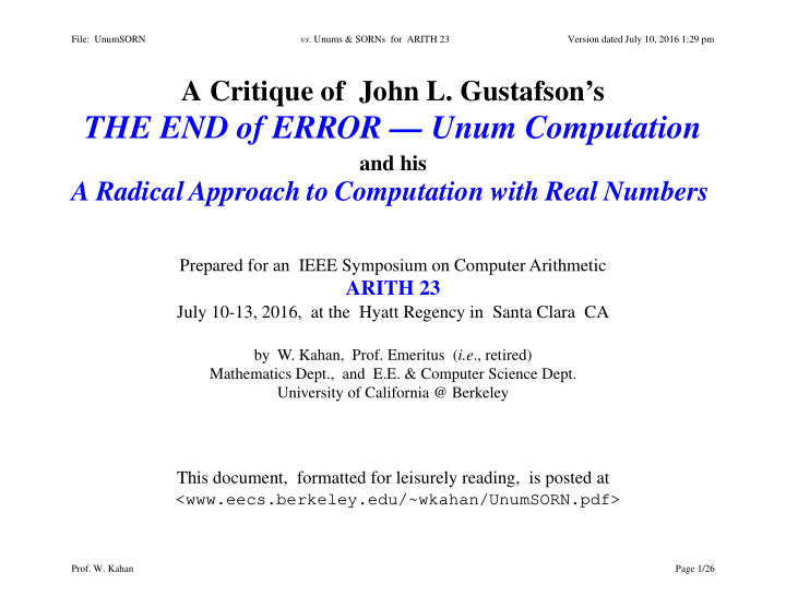 file unumsorn vs unums sorns for arith 23 version dated