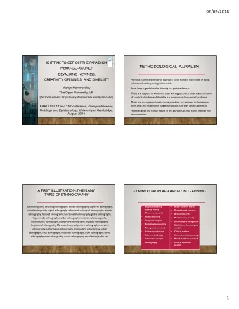 02/09/2018  IS IT TIME TO GET OFF THE PARADIGM  METHODOLOGICAL PLURALISM  MERRY-GO-ROUND?