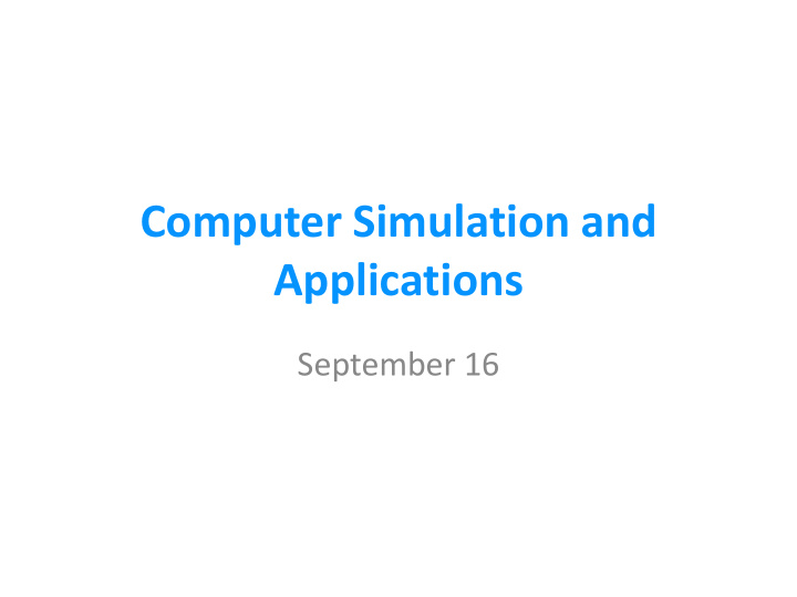 computer simulation and applications