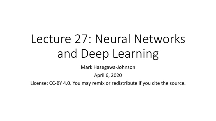 lecture 27 neural networks and deep learning
