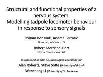 nervous system:  :  Modelling tadpole lo  locomotor behaviour  in  in response to sensory  ry sig