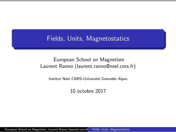 fields units magnetostatics