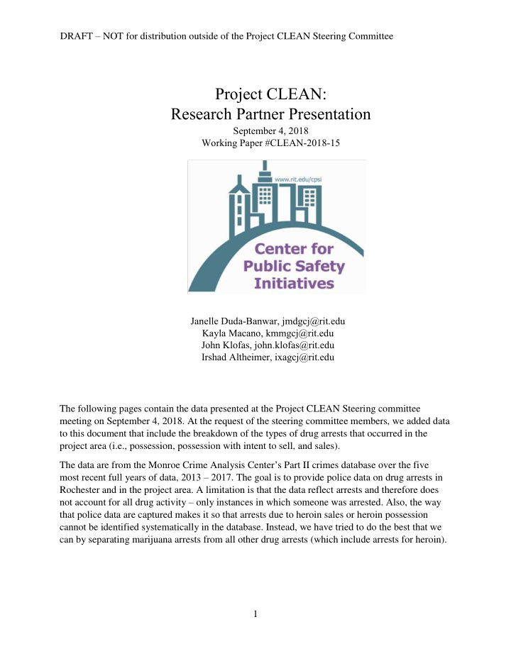 project clean research partner presentation