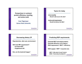 Perspectives in ruminant  Urea recycling  protein efficiency, recycling,  Should I add urea to the