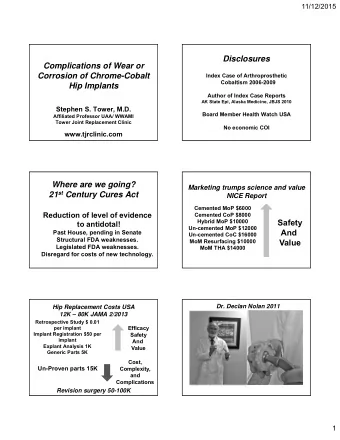 Disclosures  Complications of Wear or  Corrosion of Chrome-Cobalt  Index Case of Arthroprosthetic