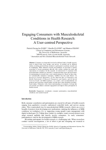 Engaging Consumers with Musculoskeletal Conditions in Health Research: A User - centred Perspective