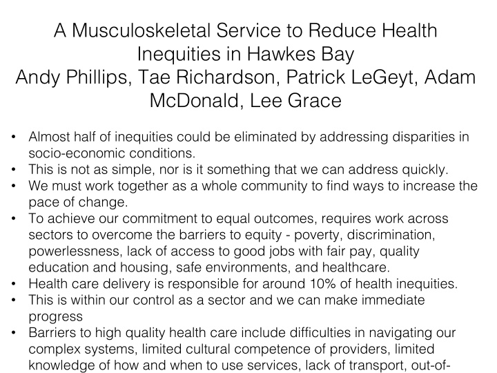a musculoskeletal service to reduce health inequities in