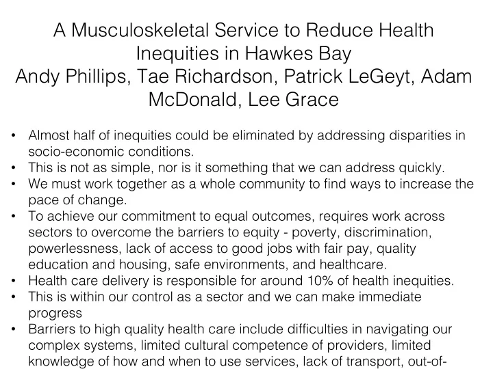 a musculoskeletal service to reduce health inequities in
