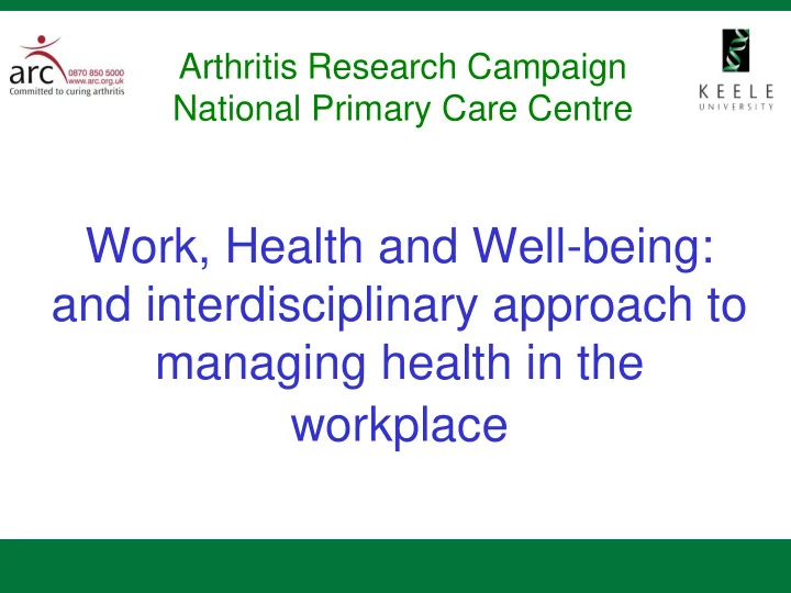 work health and well being