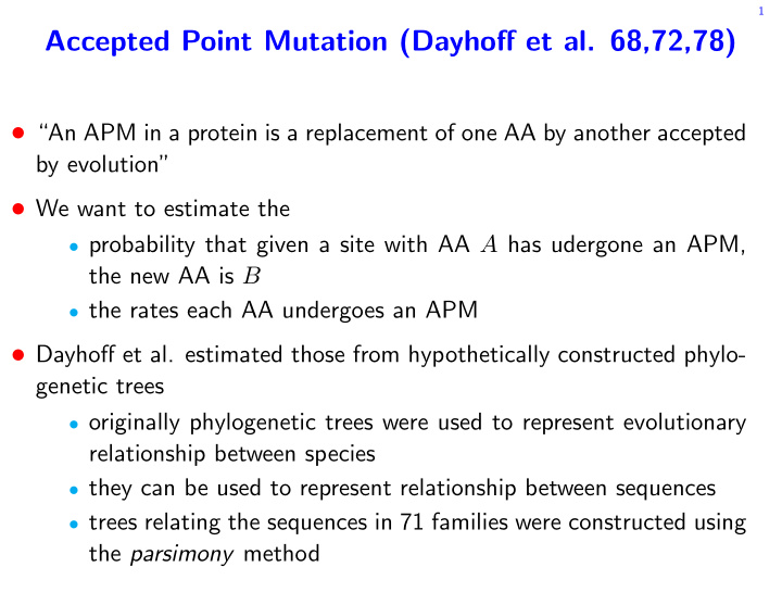 accepted point mutation dayhoff et al 68 72 78
